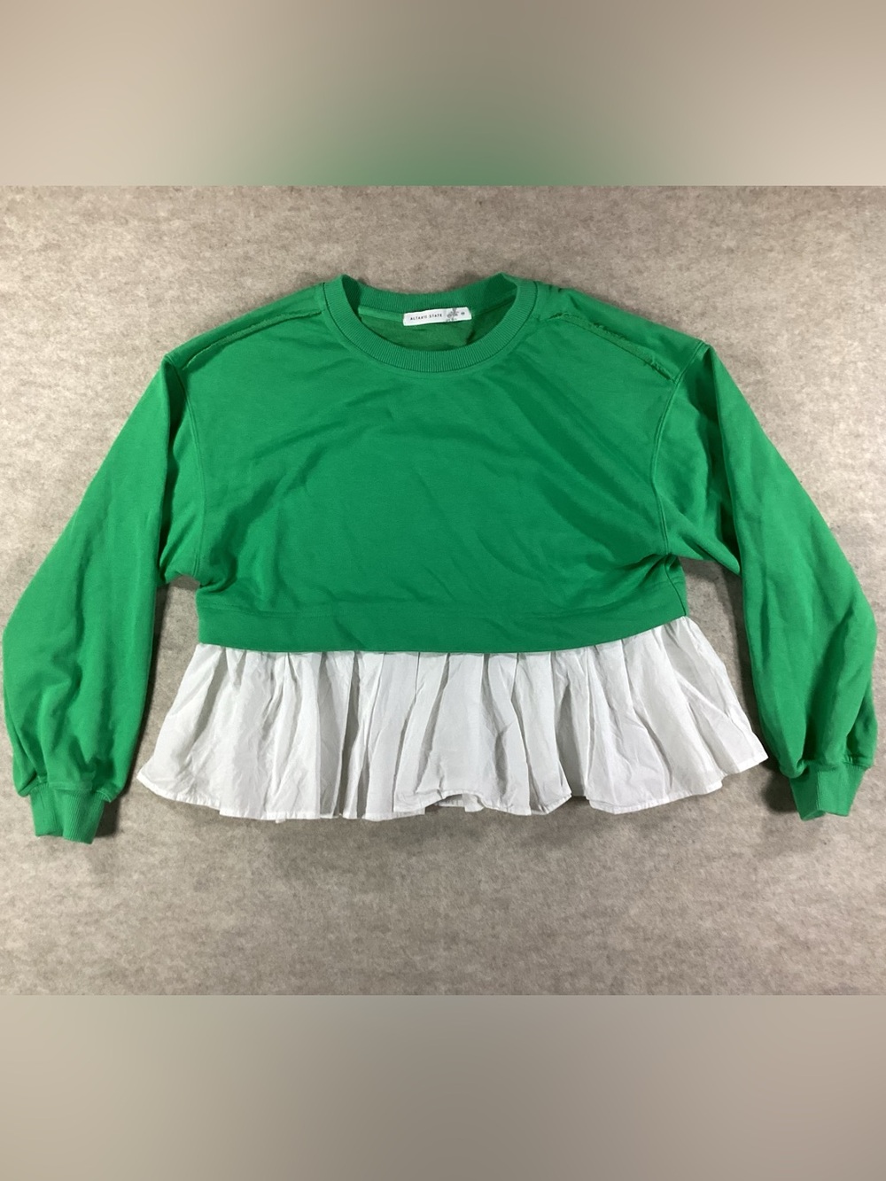 Altar'd State Green & White Ruffle Hem Sweatshirt